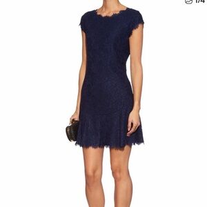 Diane Von Furstenberg Navy Lace Mini Dress in Britney